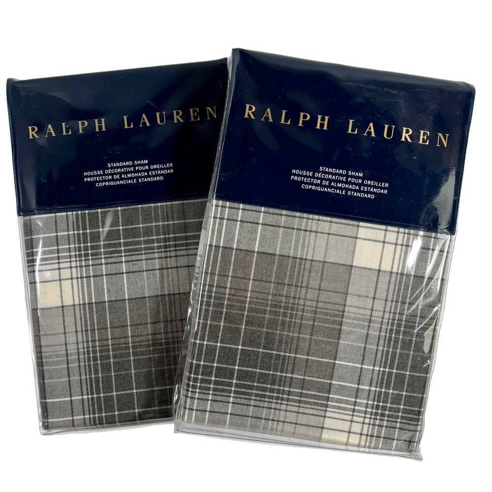 Ralph Lauren Hoxton Jackson Pair of Standard Pillow Shams Cream Gray Plaid
